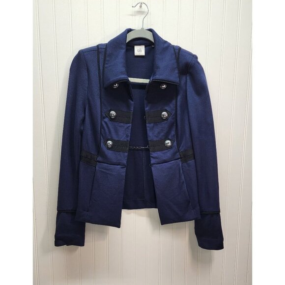 Cabi Double-Breasted Navy Military-Style Jacket With Button Accents & Black Trim - Picture 7 of 15